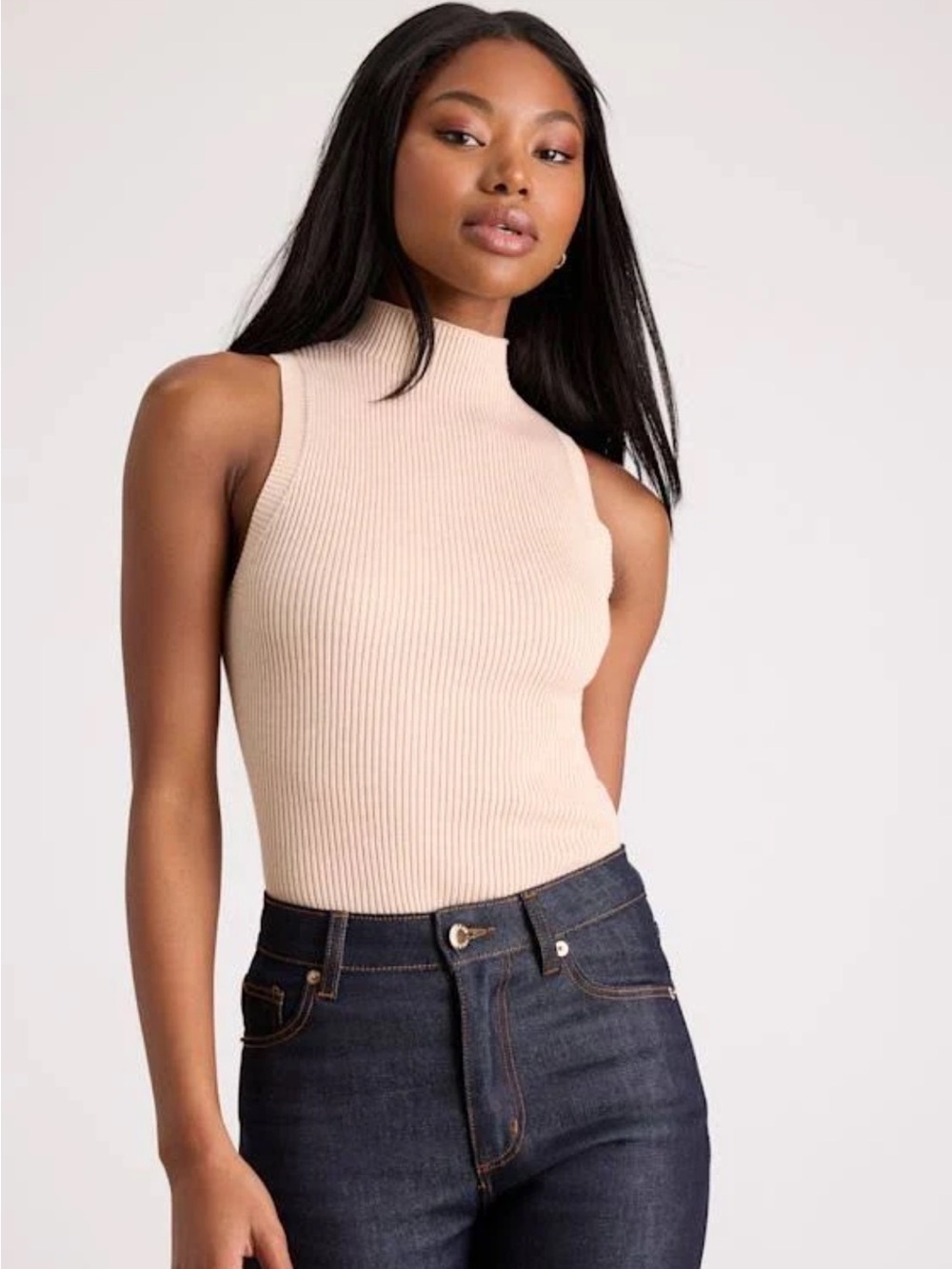 Medusa • Ribbed Mock Neck Open Back Tank Top